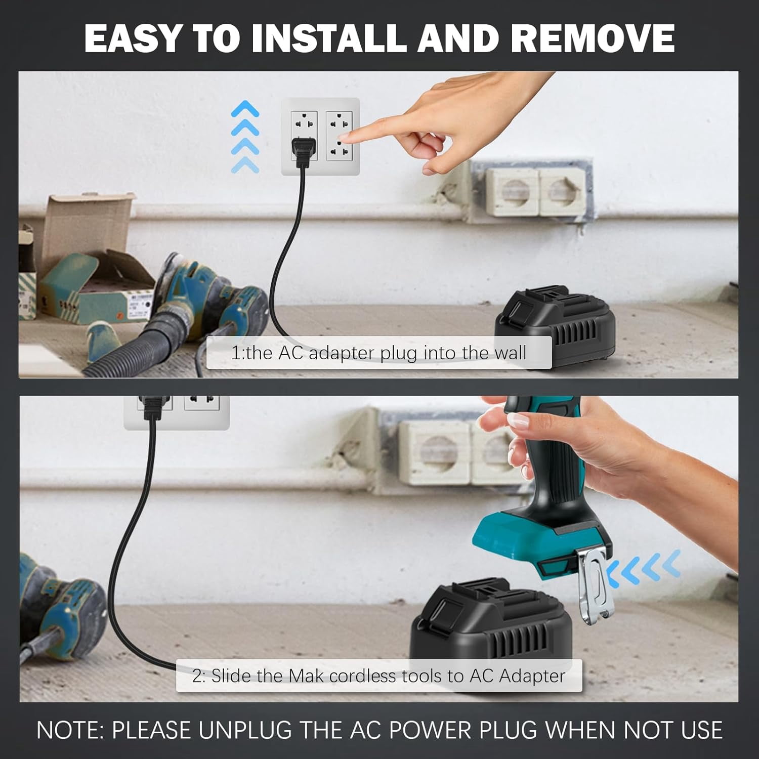500W AC to DC Converter for Bos*ch 18V Cordless Tools, 110V to 20V AC/DC Adapter Power Supply, AC Plug Transformer Adapter