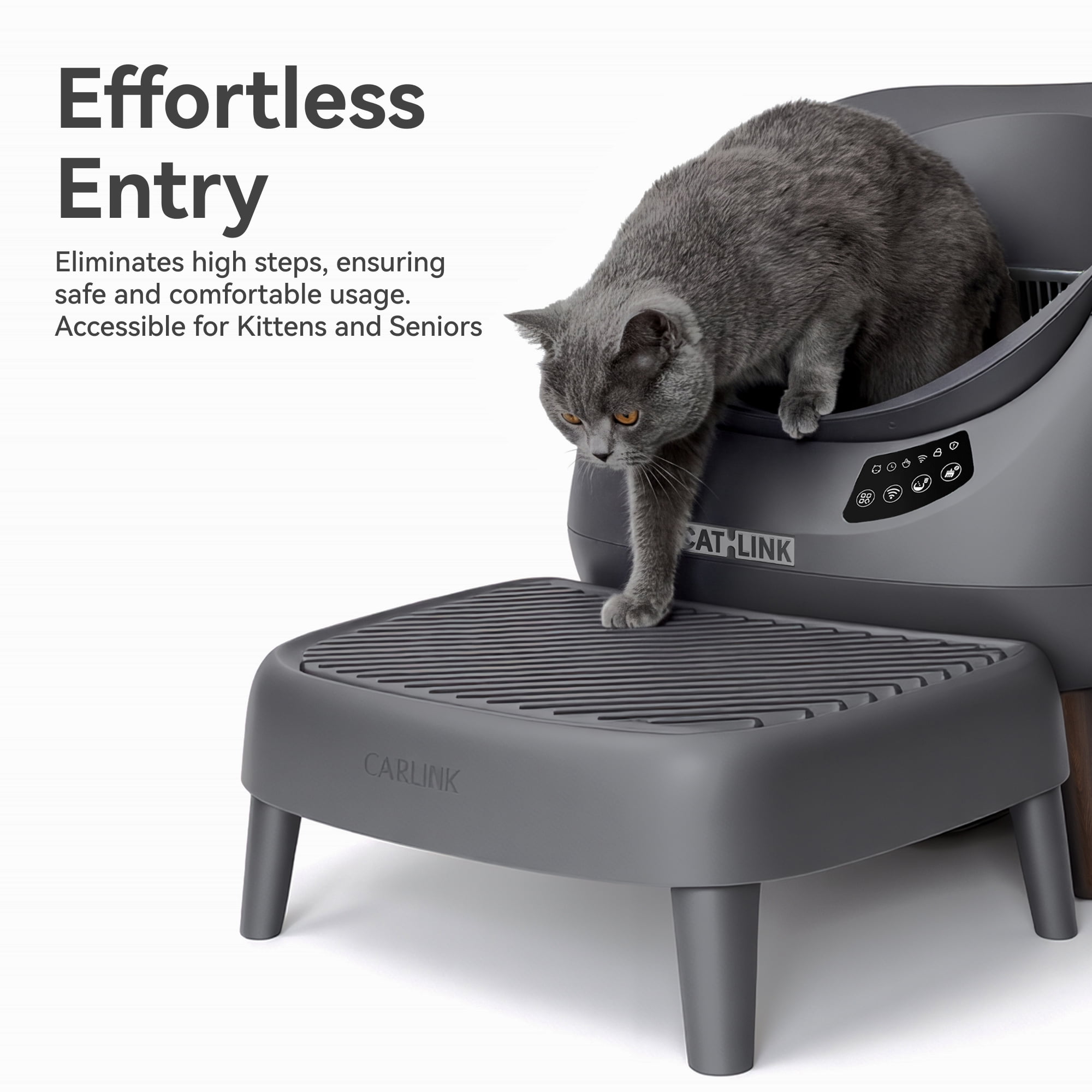 CATLINK Pet Ramp for Open Top Automatic Cat Litter Box, Suitable for Senior, Kitten, Obese Cats, Easy Access Step with Litter Trapping Design, Grey
