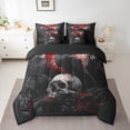 thumbnail image 2 of Castle Fairy Teens Crow Skull Bedding Comforter Set 7pcs,Black Red Queen Bedding Sets Super Cozy,Gothic Style Queen Sheet Sets,Breathable Home Decor,Reversible, 2 of 8