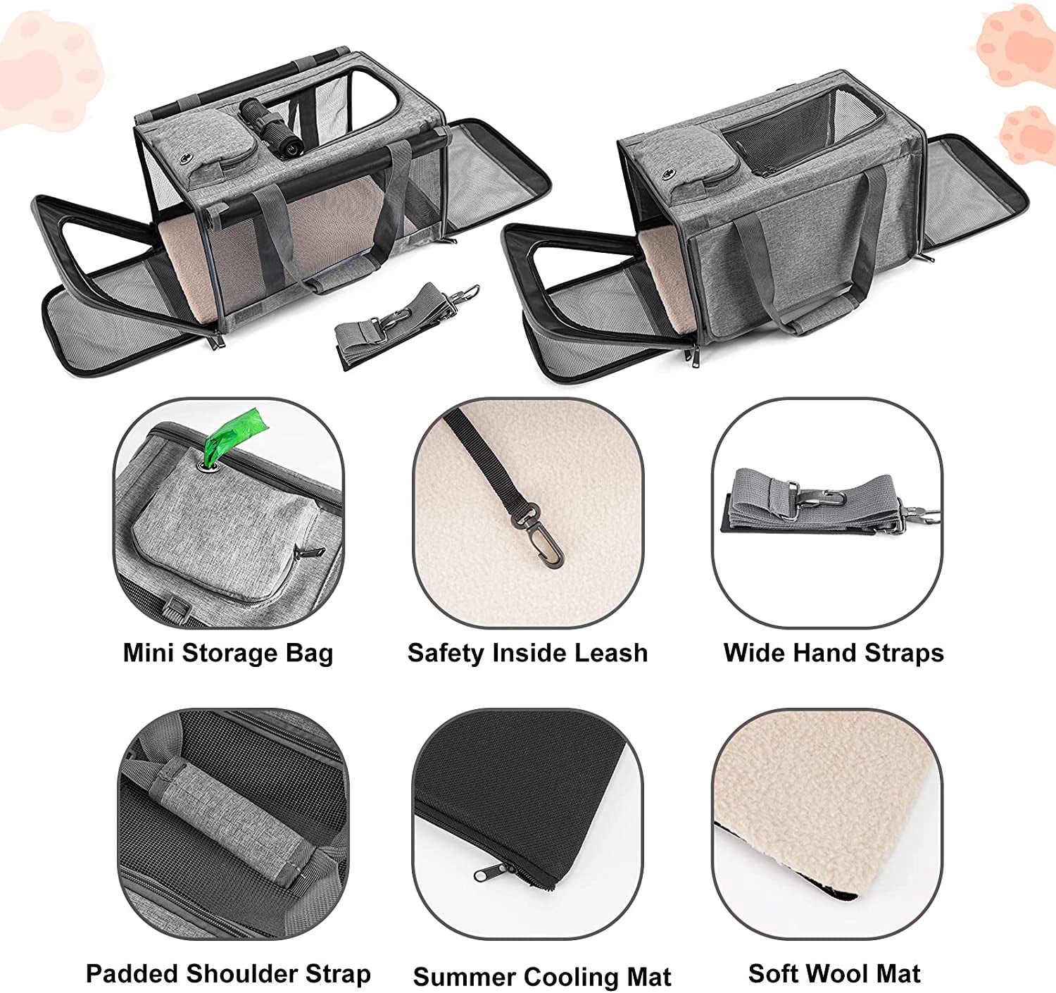 Cat Carriers for Large Cats 20 lbs+ Soft Pet Carrier for Small Dog/Durable 2 Kitty Travel Bag/Medium Big Cats Puppy 15 Pounds/Softside Cat Carrier Large