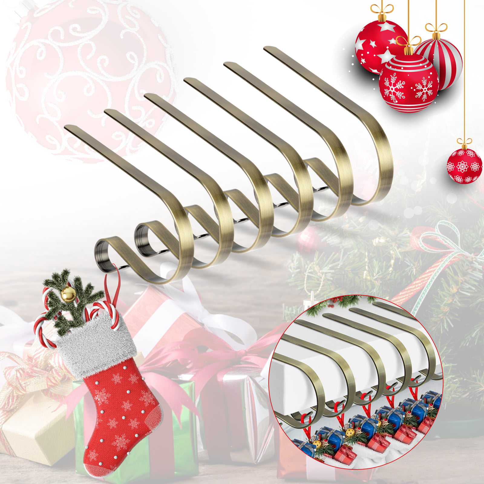 Christmas Stocking Hook HangersFireplace Mantel Clips Holders Decoration 