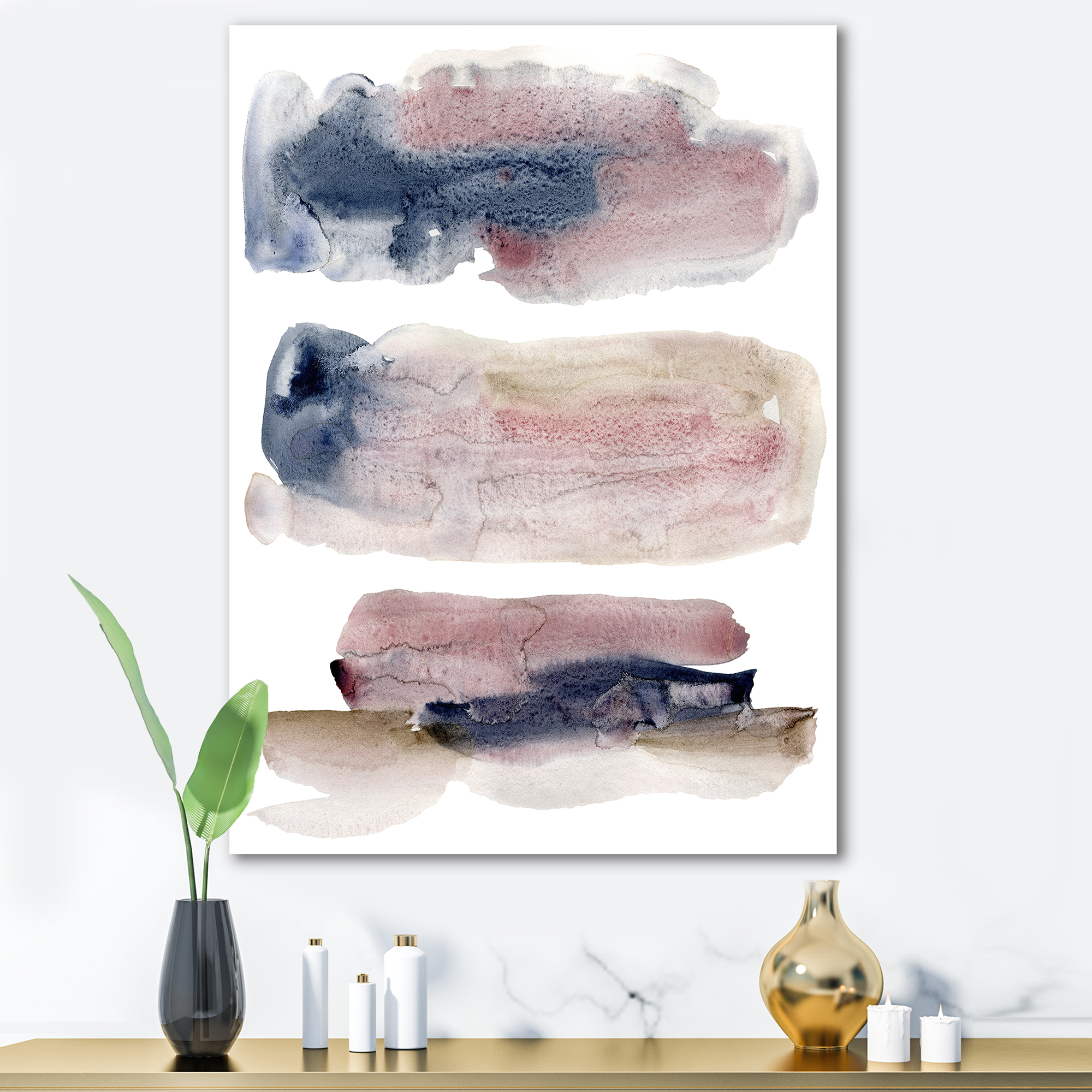 Designart ' Beige Blue and Pink Clouds ' Modern Canvas Wall Art Print