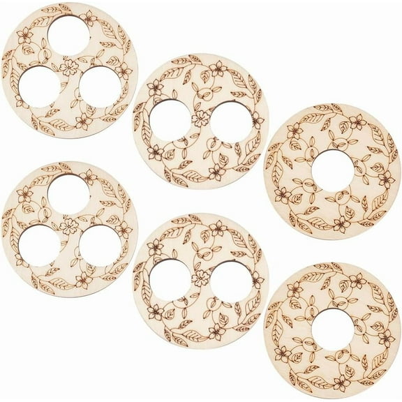6 Pcs 3 Styles Wooden Wick Centering Tool 2.95 Inch Engraved Patterned Wick Holder 1-Hole 2-Hole 3-Hole Candle Wick Stabilizer for Candle Making DIY for making