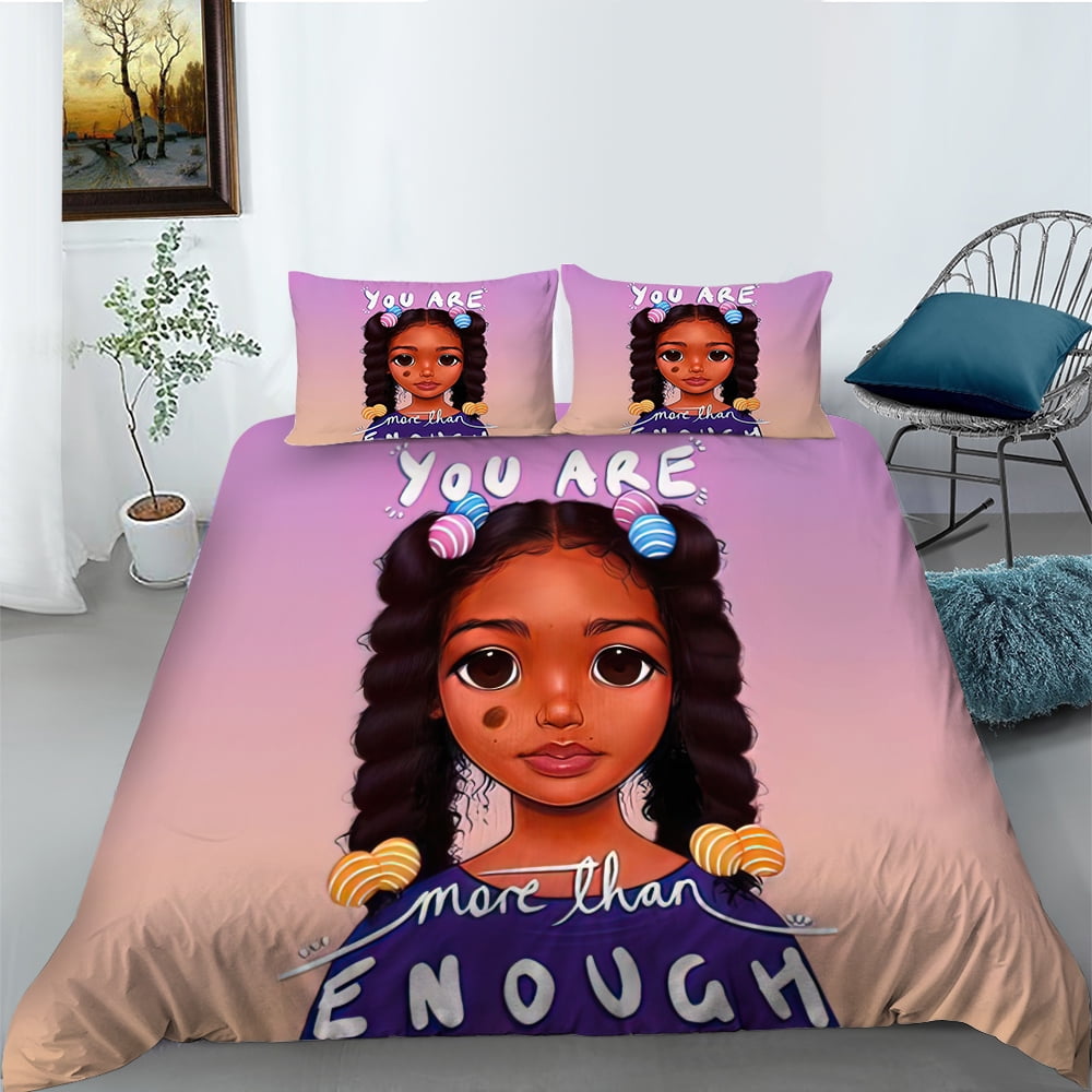 Black Skin Happy Girl Comforter Cover Microfiber Bedding Set Boy Teens
