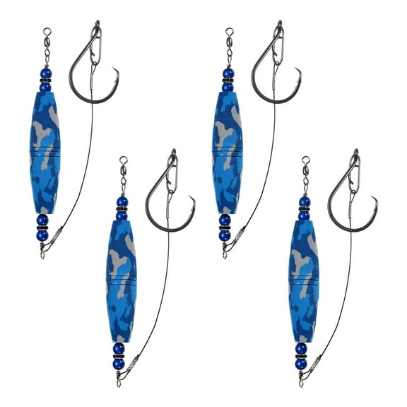 Uxcell 4-Pack Catfish Float Rigs, 3 Inch EVA Buoyancy Foam Fishing Bobbers Popping with Swivel and Hooks Floats Rattling Cork Catfish Gear [Blue]