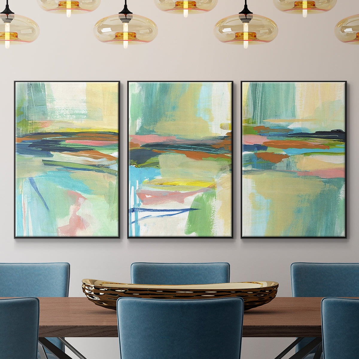 Radiant Horizon I - Framed Premium Gallery Wrapped Canvas L Frame 3 Piece Set - Ready to Hang