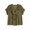 thumbnail image 6 of hotojiny Womens Blouses Dressy Casual Ruffle Short Sleeve V Neck Tops Summer Loose Work Shirts Beach Vaction Clothes, 6 of 7