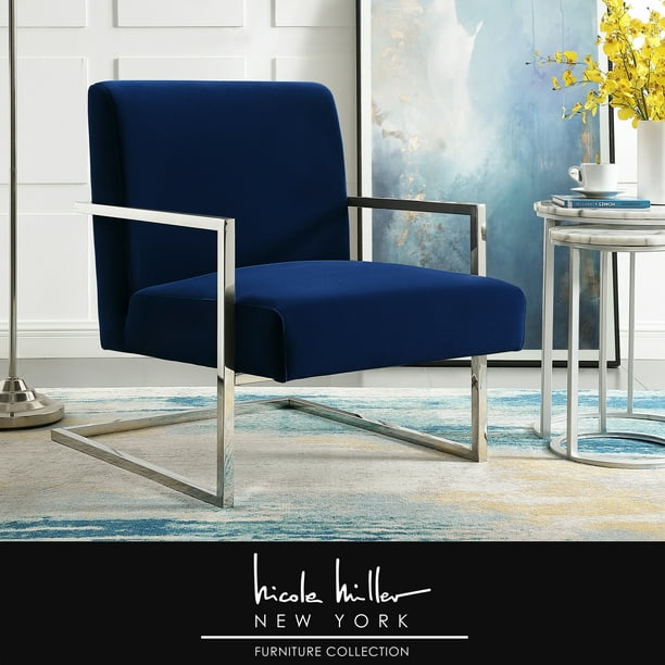 Nicole Miller Velvet Accent Chair Santana Upholstery Navy Chrome Com Nicole Miller Velvet Accent Chair, Nicole Miller Furniture