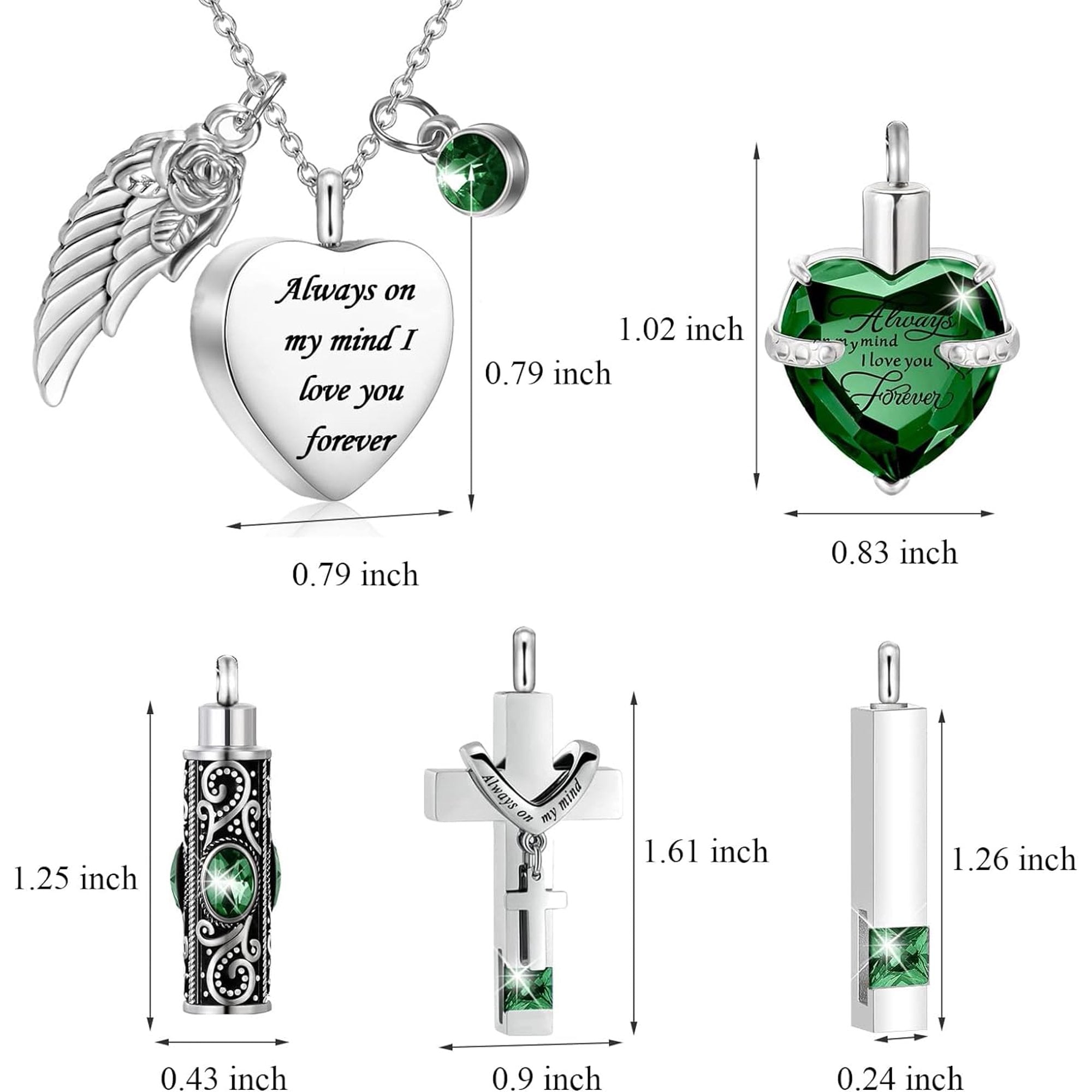 5 Pcs Urn Necklace for Ashes Keepsake Cremation Heart Cross Cubic Jewelry for Ashes Stainless Steel Memorial Locket Ashes Keepsake Necklace for Women Men Loved Ones, 5 Styles