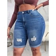 thumbnail image 3 of Surakey Women Bermuda Shorts Plus Size Jean Ripped Denim Pants High Waisted Knee Length Shorts, 3 of 8