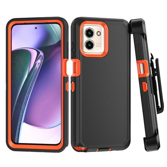 Xhy Moto G Stylus 5G 2023 Case with Belt Clip Holster Military Grade Heavy Duty 3 in 1 Shockproof Armor Rugged Durable for Motorola G Stylus 5G 2023 Phone - Black Orange