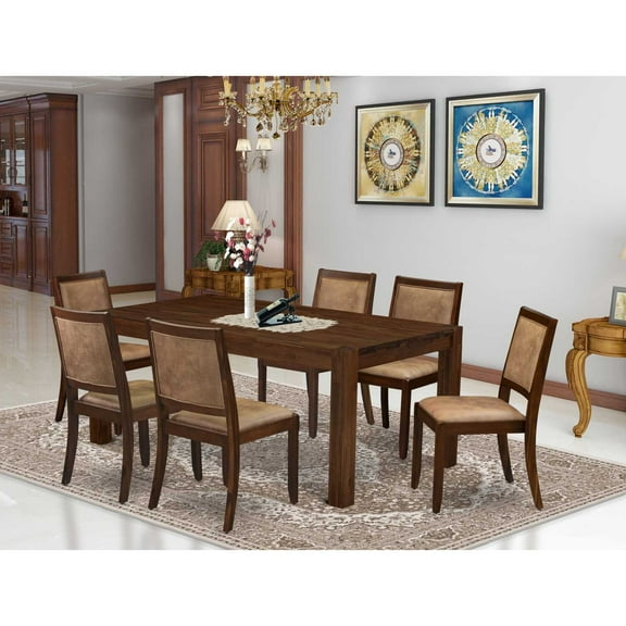 East West Furniture Lismore 7 Piece A Dining Room Set in Walnut Finish