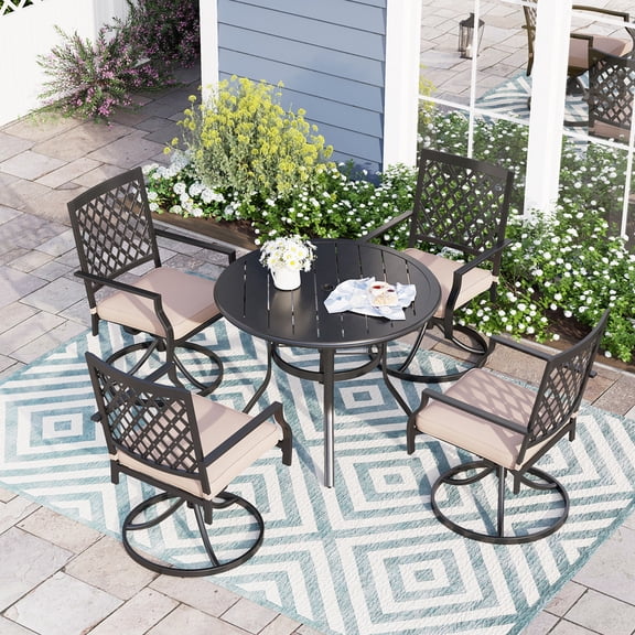 Sophia & William 5 Peices Outdoor Patio Metal Dining Set Swivel Chairs and Round Table Set