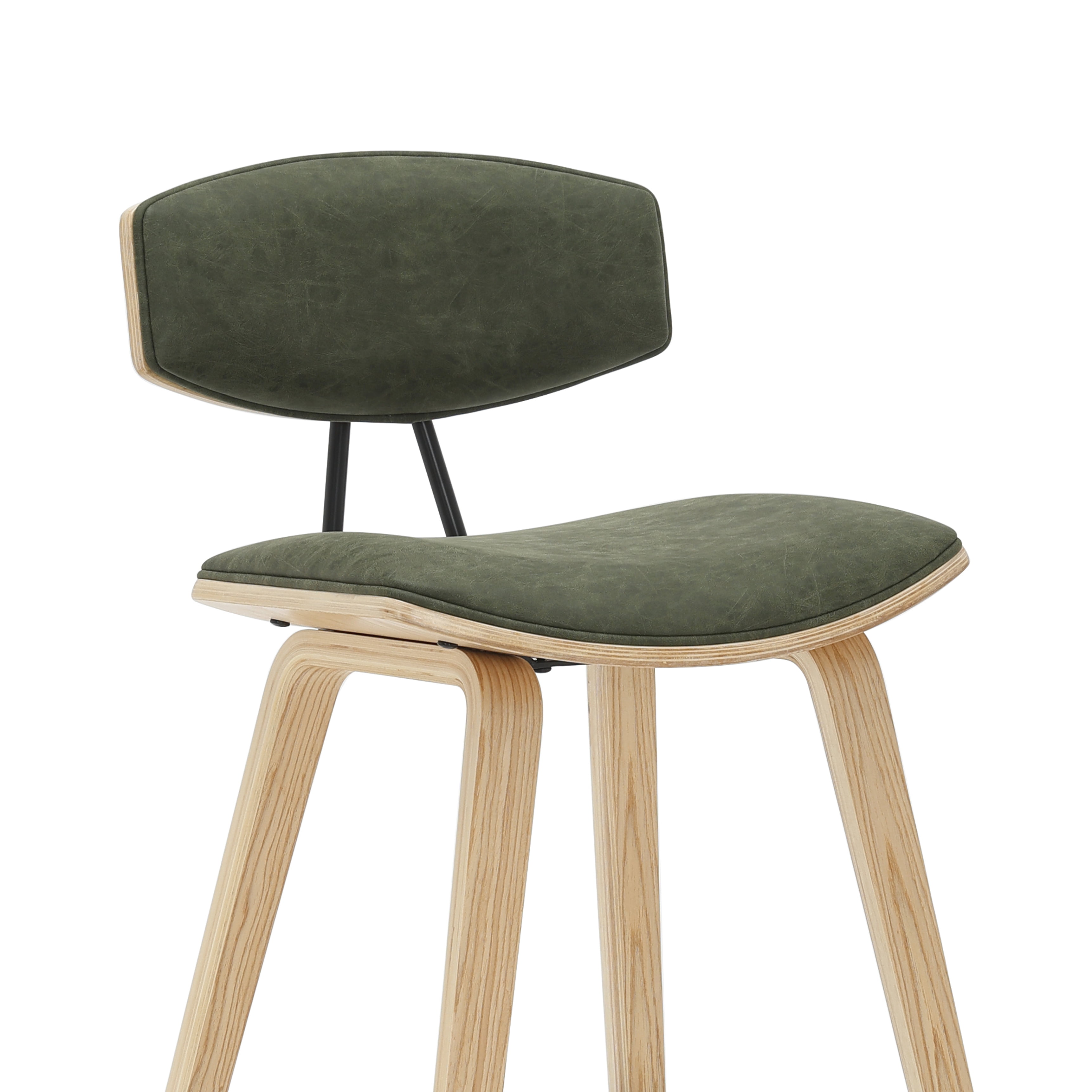 Fox 38 in. H Bar Height Vintage Green Curved Back Wood Bar Stool with Faux Leather Seat Set of 4