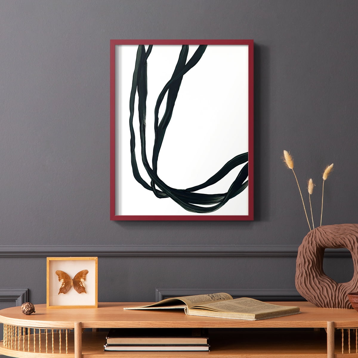 Onyx Ribbon II in Red Solid Wood 11 x 14 Framed Print