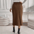 thumbnail image 5 of Corduroy Skirt for Women Casual Pencil Skirt High Waisted Mid-Length Skirt with Slit Elegant Work Office Skirts, 5 of 9