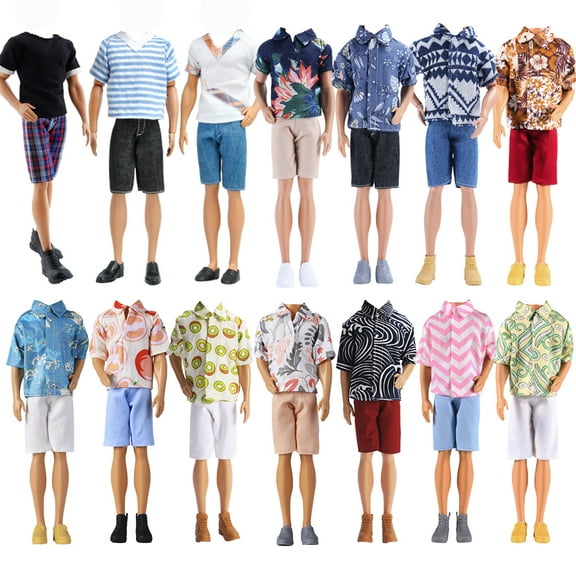 E-TING 3 Sets Casual Wear T-Shirt Jackets Pants Pack Summer Clothes with 3 Pairs Shoes for 12″ Boy Doll