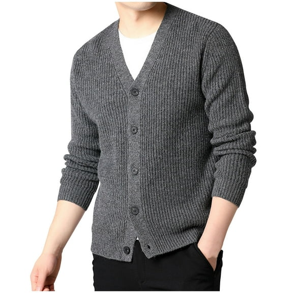 Hinvhai Men's Cardigan Sweaters Wool Blend V Neck Button Down Sweaters with Pockets Dark Gray 4(M)