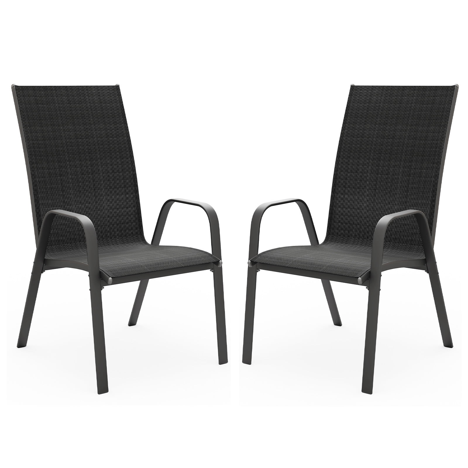 FUNDAZE Outdoor Dining Chairs Set of 4, Patio Dining Chair Stackable Armrest Patio Chairs Space Saving for Garden Backyard Deck, Black