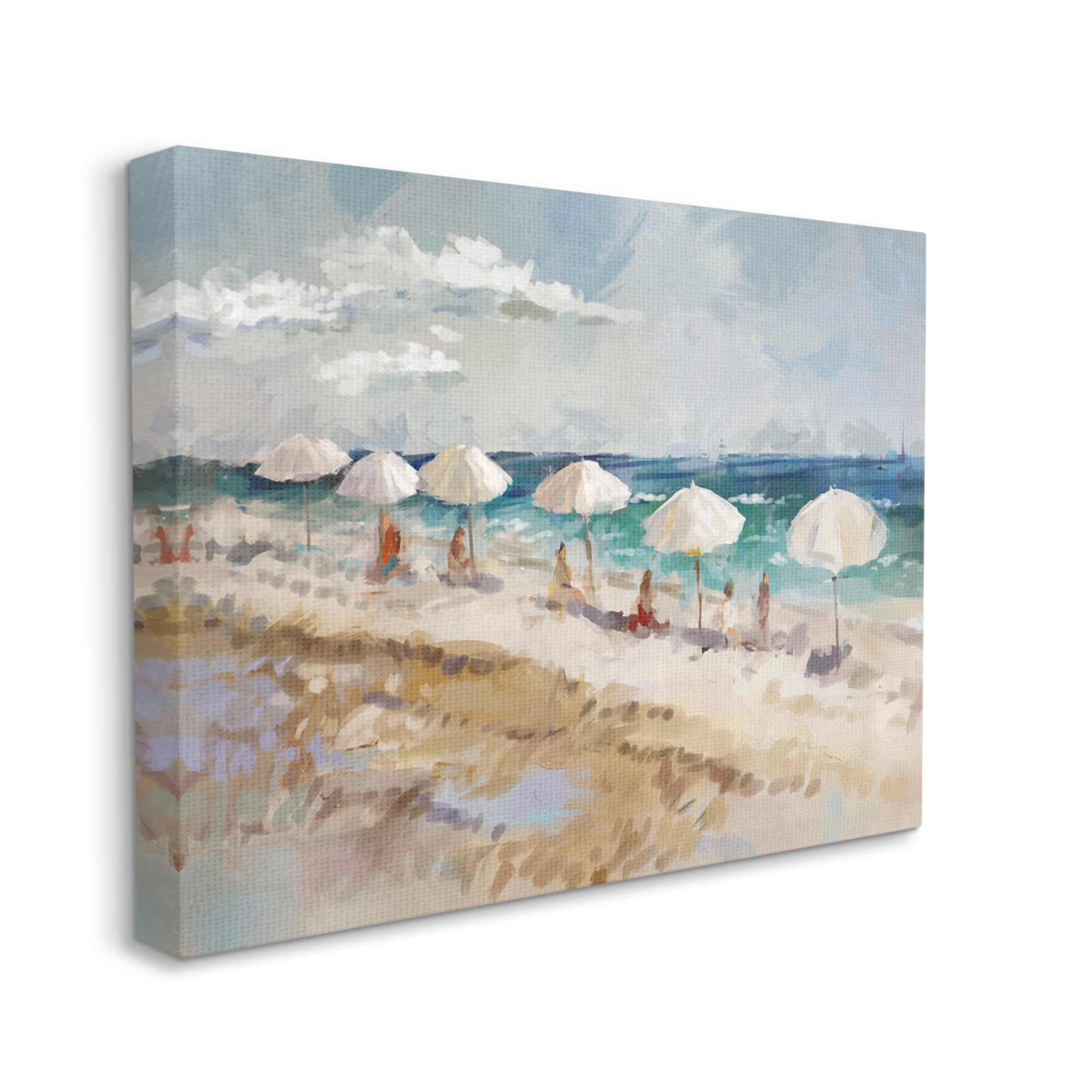 Stupell Industries Abstract People Beach Umbrellas Landscape Painting Gallery Wrapped Canvas Art Print Wall Art, 30 x 24