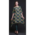 thumbnail image 3 of Bimba Blue Leaves & Peony Floral Printed Asymmetrical Kurti Tops For Women Indian Summer Dress Tunic X-Large, 3 of 6