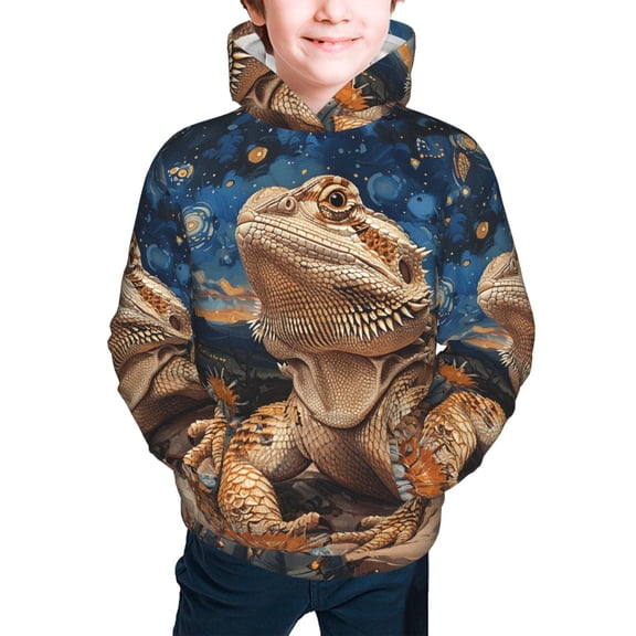 Youth Hoodies Sweashirts Kids Hooded Sweatshirt, Bearded Dragon Lizards Retro Starry