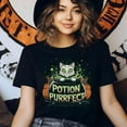 thumbnail image 3 of Funny Unisex Halloween Shirt, Green Eyed Cat in Witch Cauldron Graphic Tee, Natural, Size M, 3 of 6
