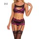 thumbnail image 1 of Conjunto de lencería de encaje sexy para mujer, ropa interior de malla hueca, sujetador, ropa de dormir, púrpura, S Inevent XX000092-04, 1 of 7