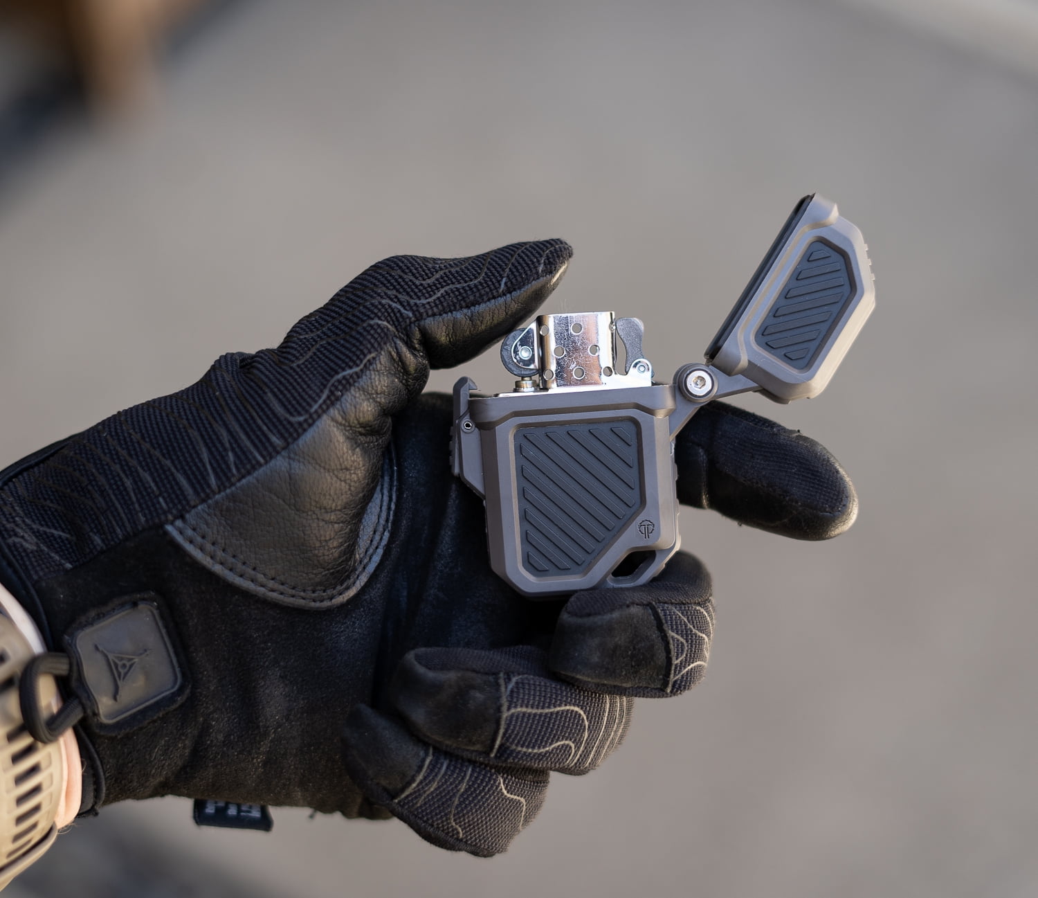Thyrm PyroVault 2.0 Lighter Armor for Zippo, Z-Plus, Thunderbird, and Blazer Inserts, Urban (Black + Grey) with Tinder-Quik Firestarter