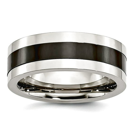 8mm Stainless Steel Base With Polished Black Ceramic Center Band Ring Size 12 Ring for Women and Men