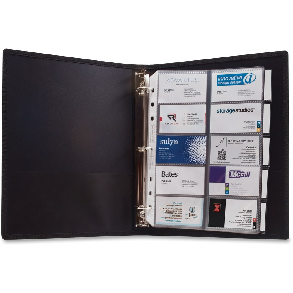 Anglers 3Ring Business Card Binder 100 Card Cap 81/2"x11" Black 303