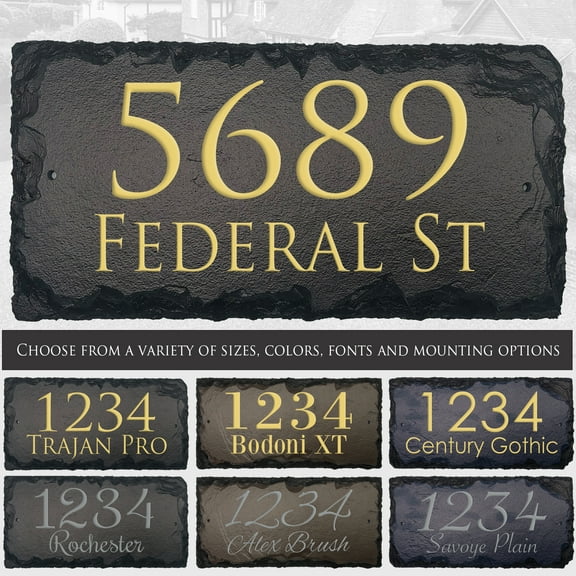 Beautifully Handcrafted and Customizable Slate Home Address Plaque (12"x6", 12"x8", 16"x10" or 18"x8”) Improve the curb appeal of your property with this bespoke house sign.