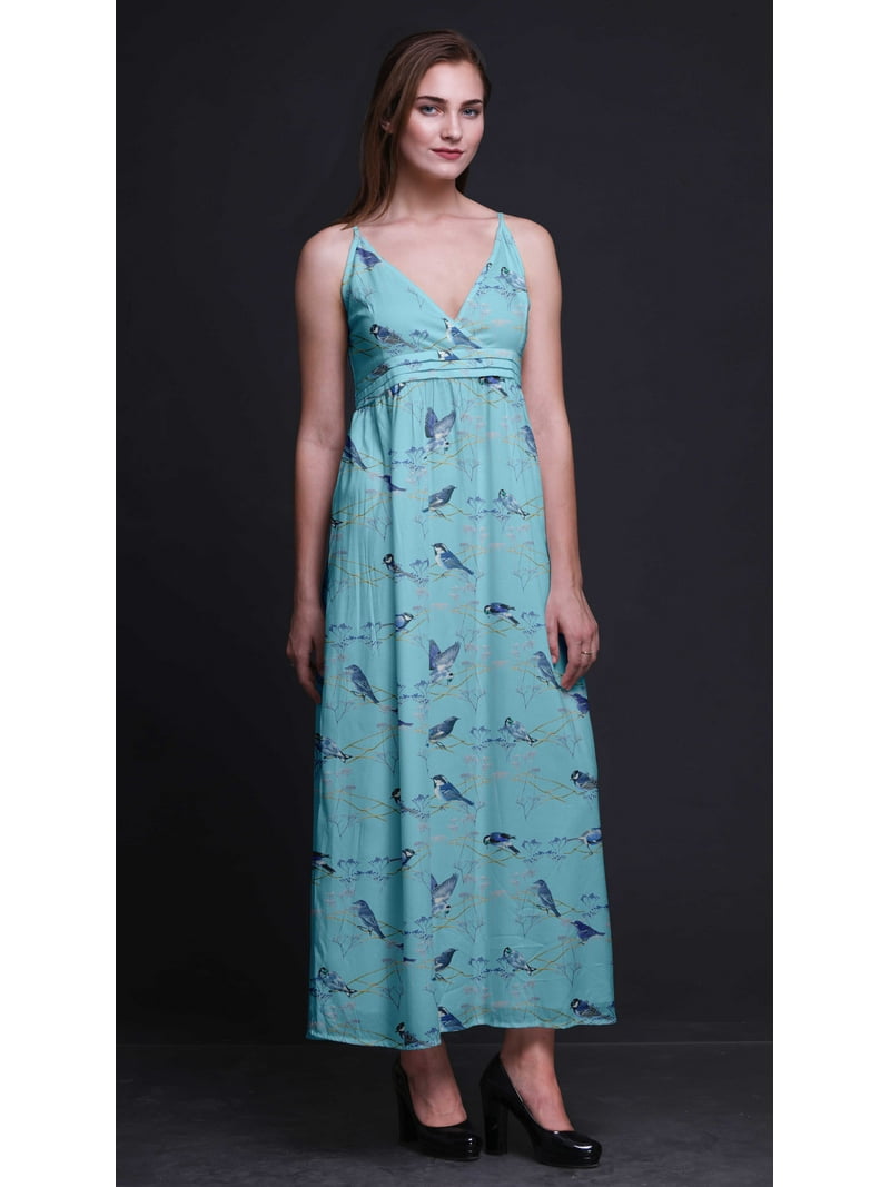 Bimba Bird Printed Adjustable Spaghetti Strap Long Maxi Dress Summer  Beachwear-XXX-Large
