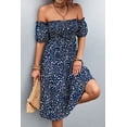 thumbnail image 5 of Women's Ditsy Floral Smocked Frill Trim Off Shoulder Dress Knee Length 95% Polyester 5% Spandex Everyday Wear Casual, 5 of 6