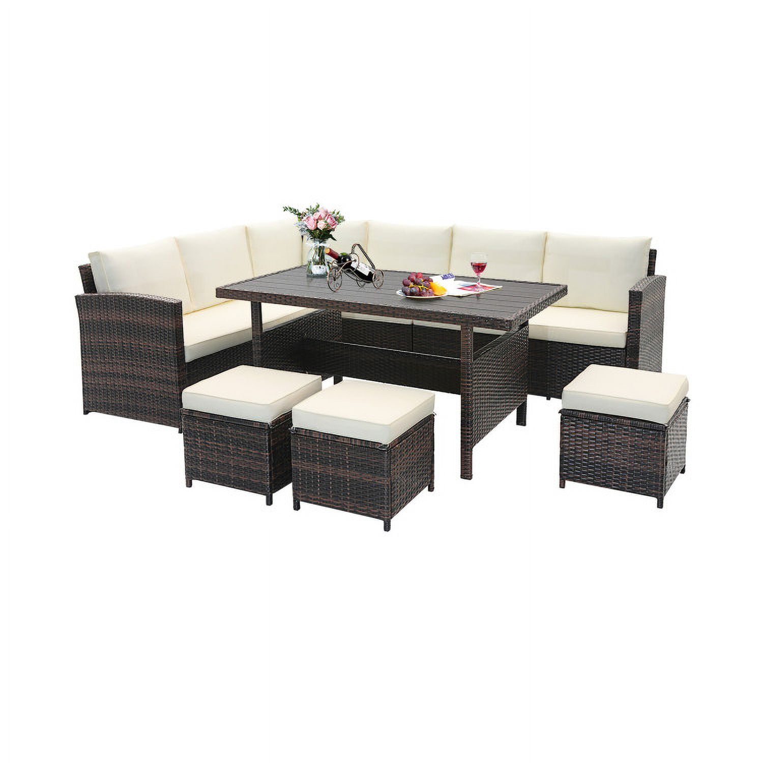 Aimee Lii 7 Pieces Wicker Patio Furniture Set, Outdoor Patio Furniture, White Aimee Lii 7 Pieces Wicker Patio Furniture Set, Outdoor Patio Furniture, White
