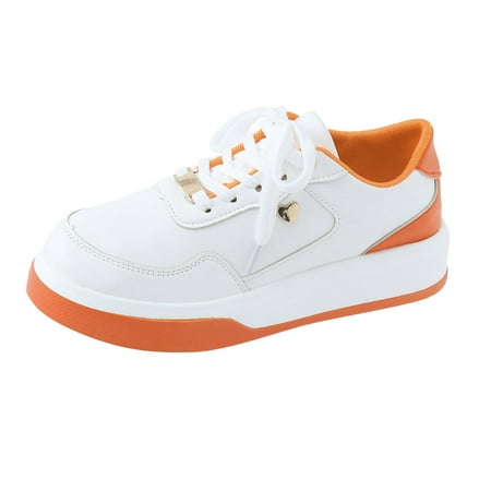 

Sneakers for Women Ladies Fashion Color Blocking Leather Lace Up Comfortable Thick Soled Casual Sports Shoes Womens Sneakers Pu Orange 37