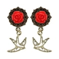 thumbnail image 1 of 1 par de pendientes colgantes de gorrión de aleación de bronce vintage Rojo 14mm, 1 of 7
