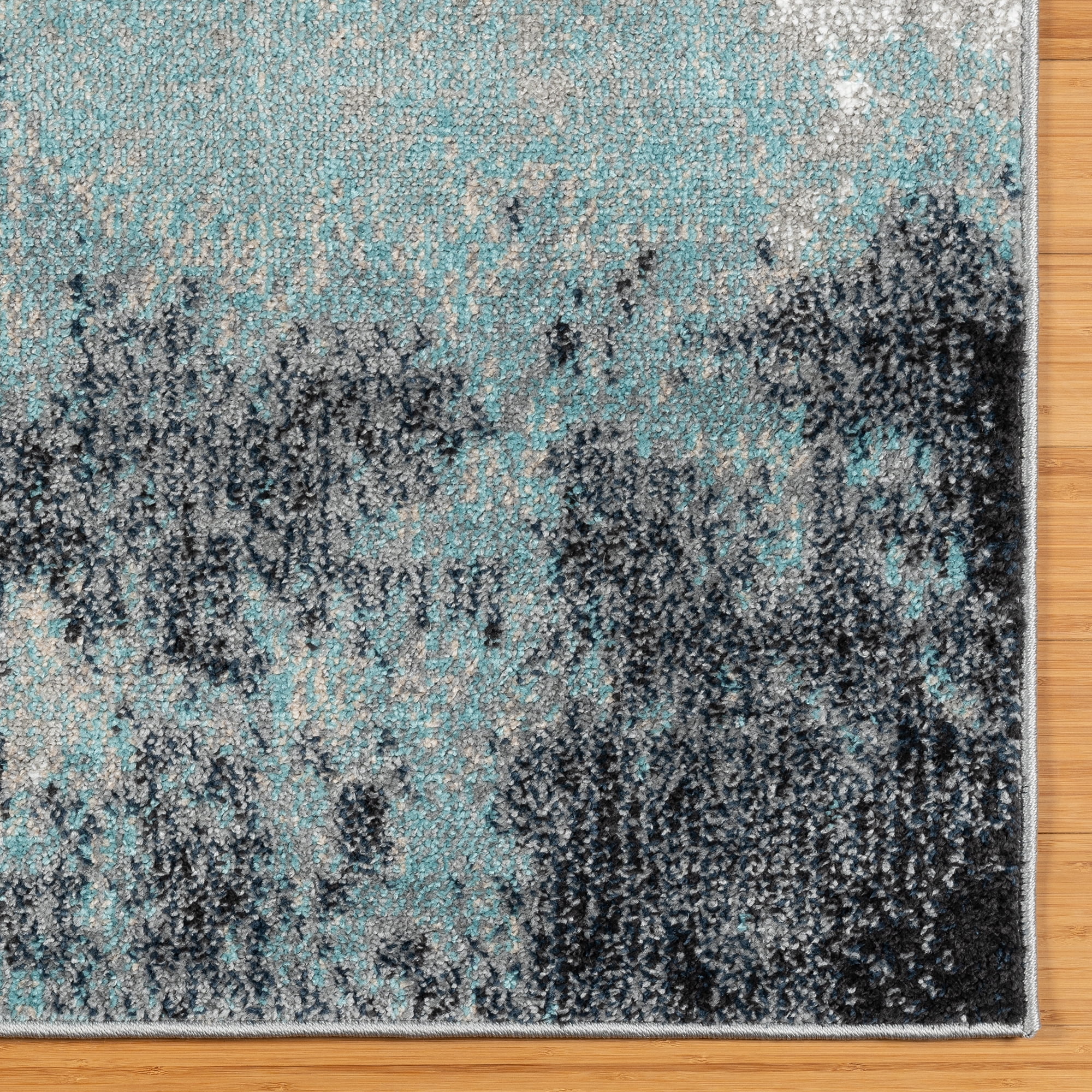 Gertmenian Alor Satori Modern Abstract Aqua/Navy Blue/Gold/Ivory Polypropylene Indoor Area Rug, 5x7