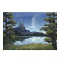 thumbnail image 1 of Fantasy Cutting Board, Moon Surreal Scene with Riverside Lake Forest and Medieval Castle on Hill Art, Decorative Tempered Glass Cutting and Serving Board, Large Size, Green and Blue, by Ambesonne, 1 of 1