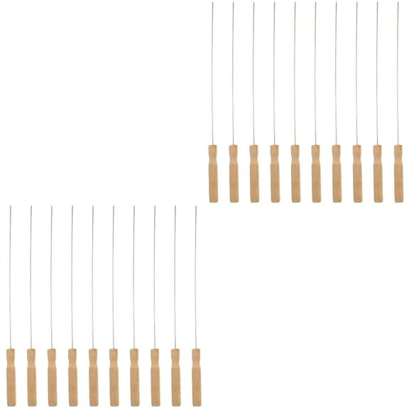 WORGEOUS 20 Pcs  BBQ Barbecue Round Kabob Skewers Grilling Fork with Wooden Handle