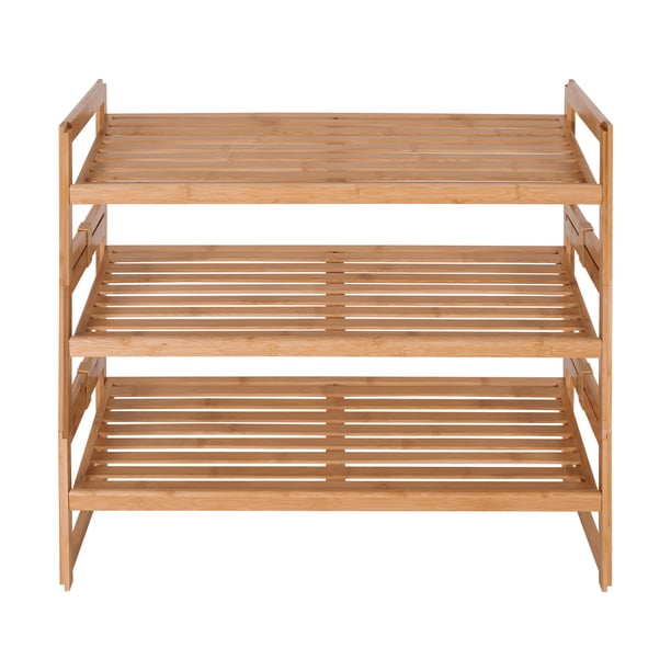 2 pack) Better Homes & Gardens 3-Tier Bamboo Shoe Rack, Holds 9