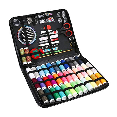 (183 PCS) ProCase Sewing Project Kit Ideal Gift for Audlt Kids, 38 XL Thread Spools, Scissors, Needles, Pins, for Home, School, Beginner, DIY Sewing Accessories with Leather Carrying Case -Black