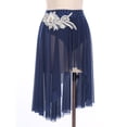 thumbnail image 4 of TiaoBug Women's Chiffon Applique Lyrical Ballet Dance Skirts High Low Mesh Midi Skirt Briefs Dancewear Navy Blue M, 4 of 7