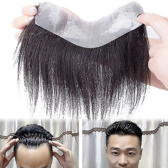 Peluquín de pelo para hombres, peluca de pelo con flequillo, pieza de pelo adhesivo recortable, Natural