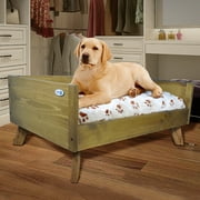 Raised Wooden Pet Bed with Removable Cushion - Rustic Brown - Small
