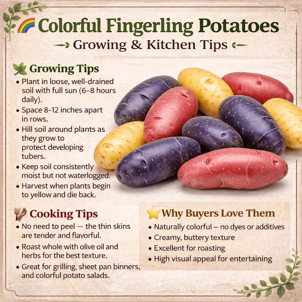 Fingerling Seed Potatoes Variety Pack | Red, Yellow & Purple Potatoes | Heirloom Mix for Home Gardens | Excellent Yield & Flavor | Non-GMO, Untreated (3 Pounds)