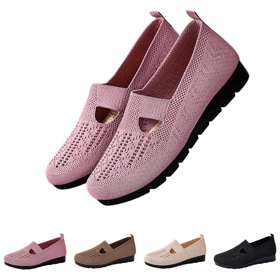 Women Casual Slip On Sneakers, Breathable Mesh Flat Walking Shoes, Lightweight Comfortable Loafers Non Slip Soft Sole Footwear for Summer Daily Outdoor Travel Beige 40