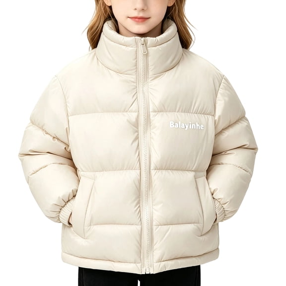 KyCheLot Zip up Jacket for Kids Solid Color Stand Neck Long Sleeve Thicken Coats Thermal Winter Outdoor Jackets