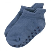 Touched by Nature Baby and Toddler Boy Organic Cotton Socks with Non-Skid Gripper for Fall Resistance, Solid Blue Black, 6-12 Months