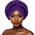 thumbnail image 6 of African Soild Color Pre-Tied Headwrap for Women, Braid Design Headscarf Turban Cap, Adjustable Stretchy Beanie for Wedding, Church, and Casual Style Purple, 6 of 6